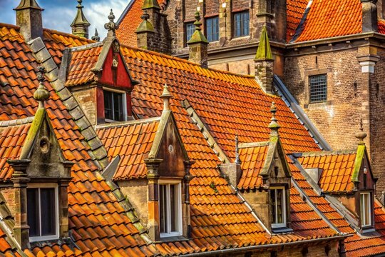 Historic De Waagh Building Nijmegen, Netherlands - Rooftop View, Aged Tiles, Architectural Detail
