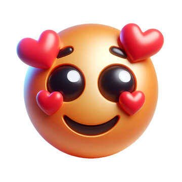 recommend clip art: Smiling face with hearts three-dimensional emoji. Emoticon isolated on white background