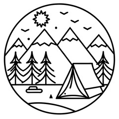 Camping Icons in Simple Line Art