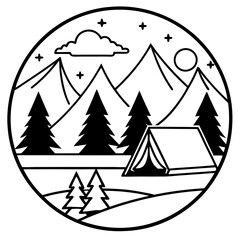 Camping Icons in Simple Line Art