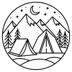 Camping Icons in Simple Line Art