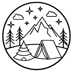 Obraz premium Camping Icons in Simple Line Art