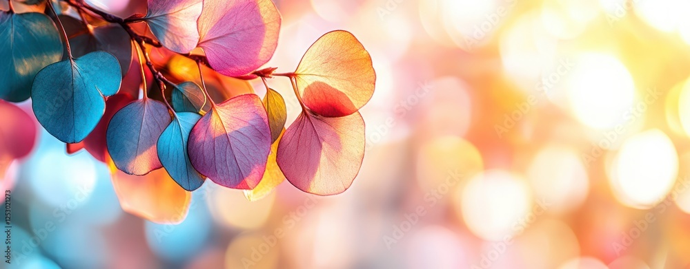 Aufkleber Colorful Abstract Background with Bright Leaves and Dreamy Bokeh Effect for Creative Designs and Projects