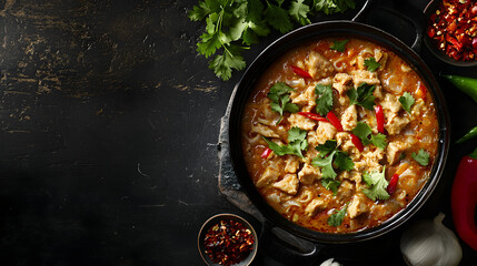 Thai Gai Dish in Wide Format with Fresh Ingredients and Spices
