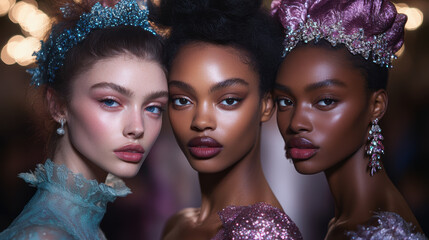 Obraz premium Elegant models showcasing beauty and fashion in stunning attire