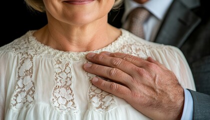 Tender Touch, Woman In White Blouse, Man s Hand On Spouse, Studio Portrait, Soft Focus
