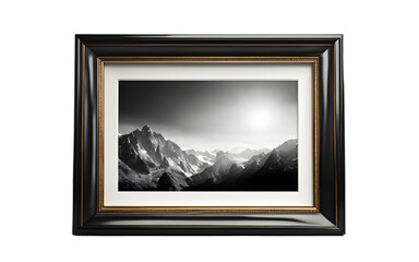 A modern photo frame with a black border on a white empty plain background