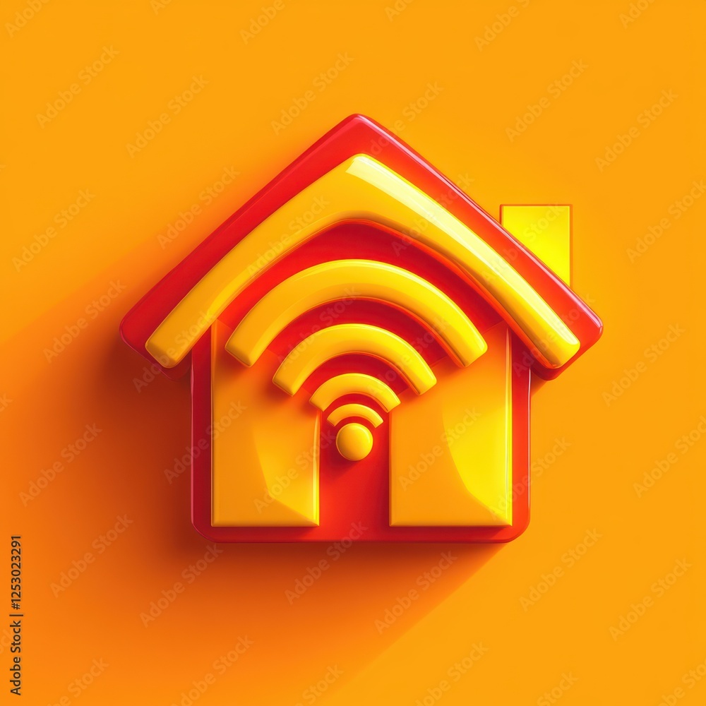 Poster Bright and Colorful Home Icon with Wireless Signal Symbol for Connectivity and Technology Concepts