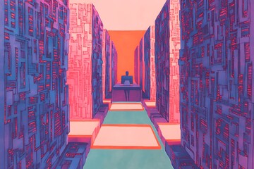Futuristic City Corridor - Abstract Architectural Art