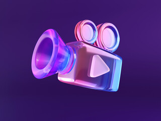 A video camera icon with a play button, 3D rendering