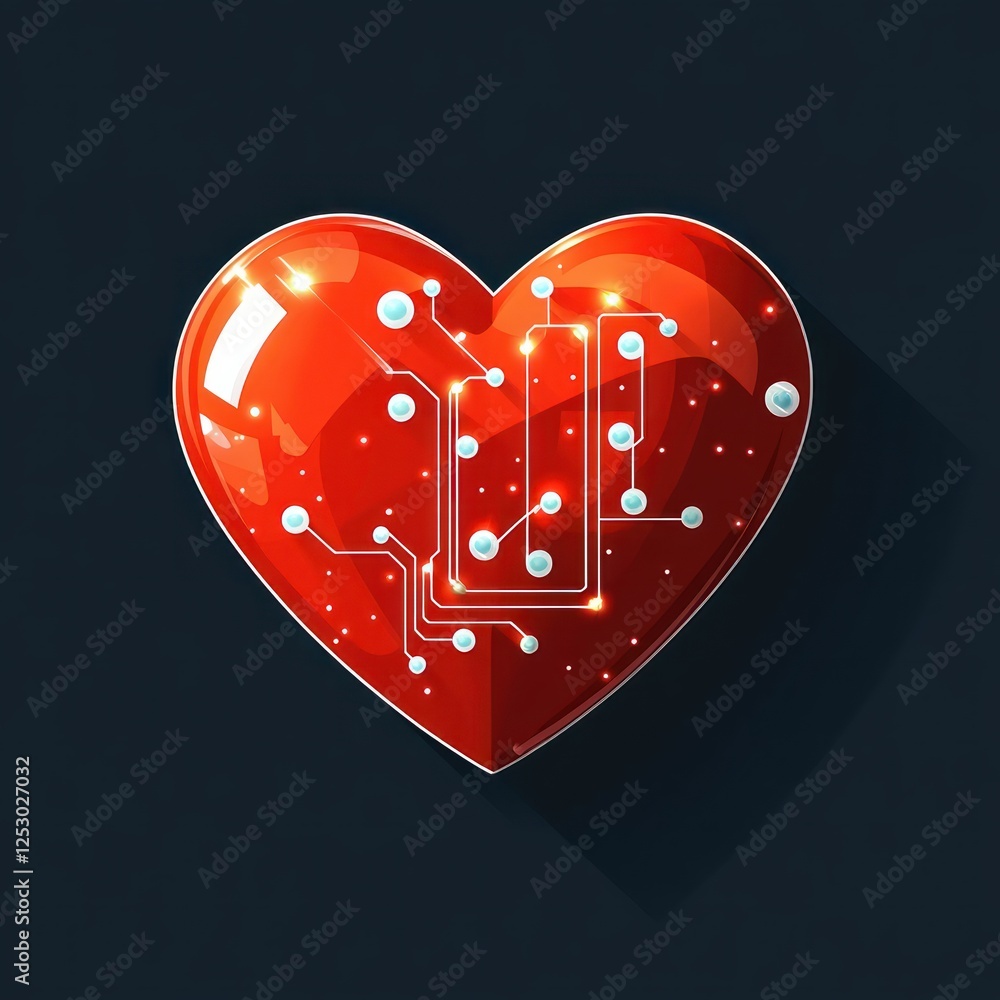 Aufkleber Digital Heart Graphic With Circuit Patterns, Symbolizing Technology, Love, And Innovation In Modern Design