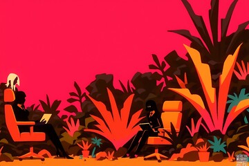 Businesswoman in a Tropical Office Scene