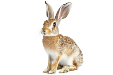 Adorable Brown Rabbit with Large Ears Sitting on Transparent Background