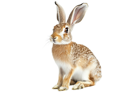 Adorable Brown Rabbit with Large Ears Sitting on Transparent Background