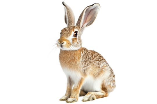 Adorable Brown Rabbit with Large Ears Sitting on Transparent Background