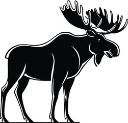 Moose Silhouette Illustration | Vector Moose Graphic | Minimalist Moose Outline | Wildlife Animal Logo | Antlered Moose Design