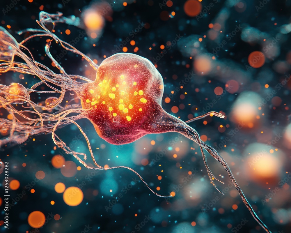Leinwandbilder abstract representation of nervous system cell with colorful neon glow and dynamic background effect