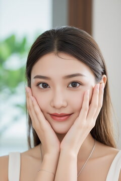 Graceful portrait of a asian woman with luminous complexion and silver jewelry