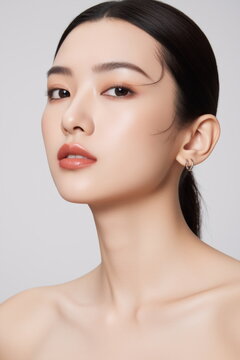 Minimalist asian beauty portrait with natural glow 