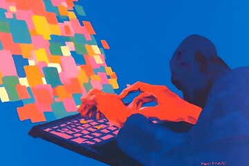 Abstract Digital Art of Person Working on a Computer
