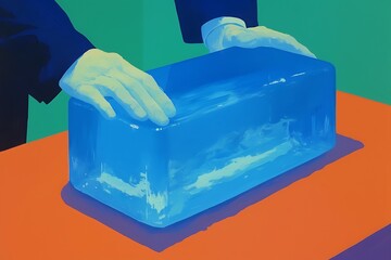 Abstract Blue Block with Hands