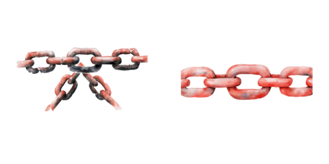A rusted metal chain with interconnected links, showcasing wear and corrosion, reflecting strength and durability.