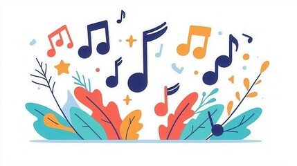 a joyful music note vector, melody element, bold cartoon style, multicolor, isolated on white background