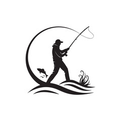fishing silhouette vector clip art logo design