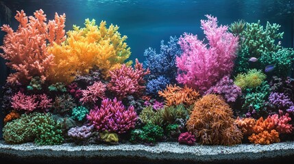 Obraz premium Vibrant Coral Reef Aquarium Display Showing Diverse Marine Life