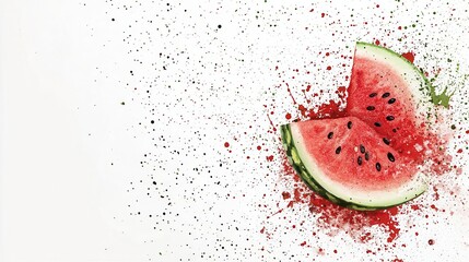 a vibrant watermelon slice vector, fruit element, handdrawn style, red and green, isolated on white background