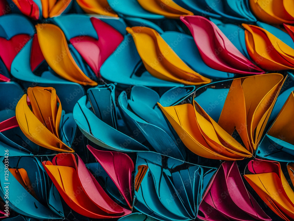 Poster abstract vibrant shapes with colorful interlocking designs.
