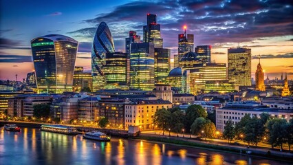 Naklejka premium London Cityscape Night Photography: Walkie-Talkie and Gherkin Skyline
