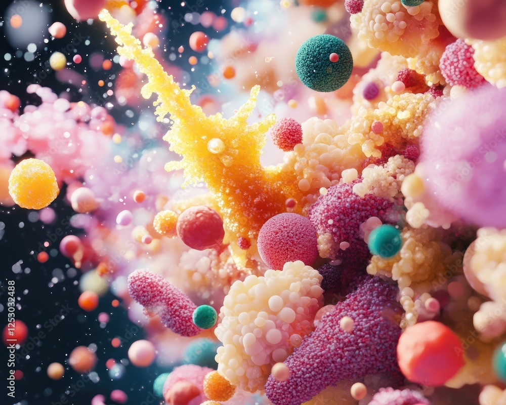 Aufkleber vibrant abstract composition of colorful spheres and organic patterns in a dreamlike space environme