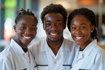 Fototapeta premium Cheerful Janitors in Office Uniform Pose for a Portrait