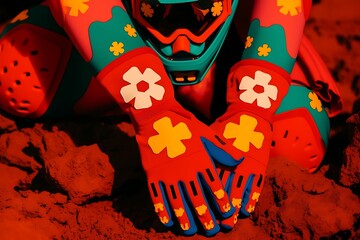 Vibrant Flower-Patterned Motocross Gloves