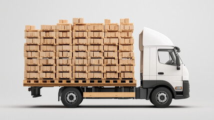 Naklejka premium Truck loaded with pallets. The truck bed is full of neatly stacked goods.