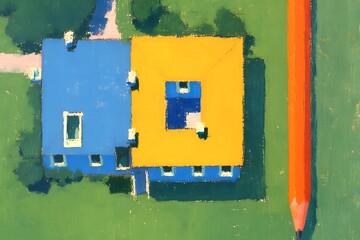 Abstract Building Painting with Vibrant Colors