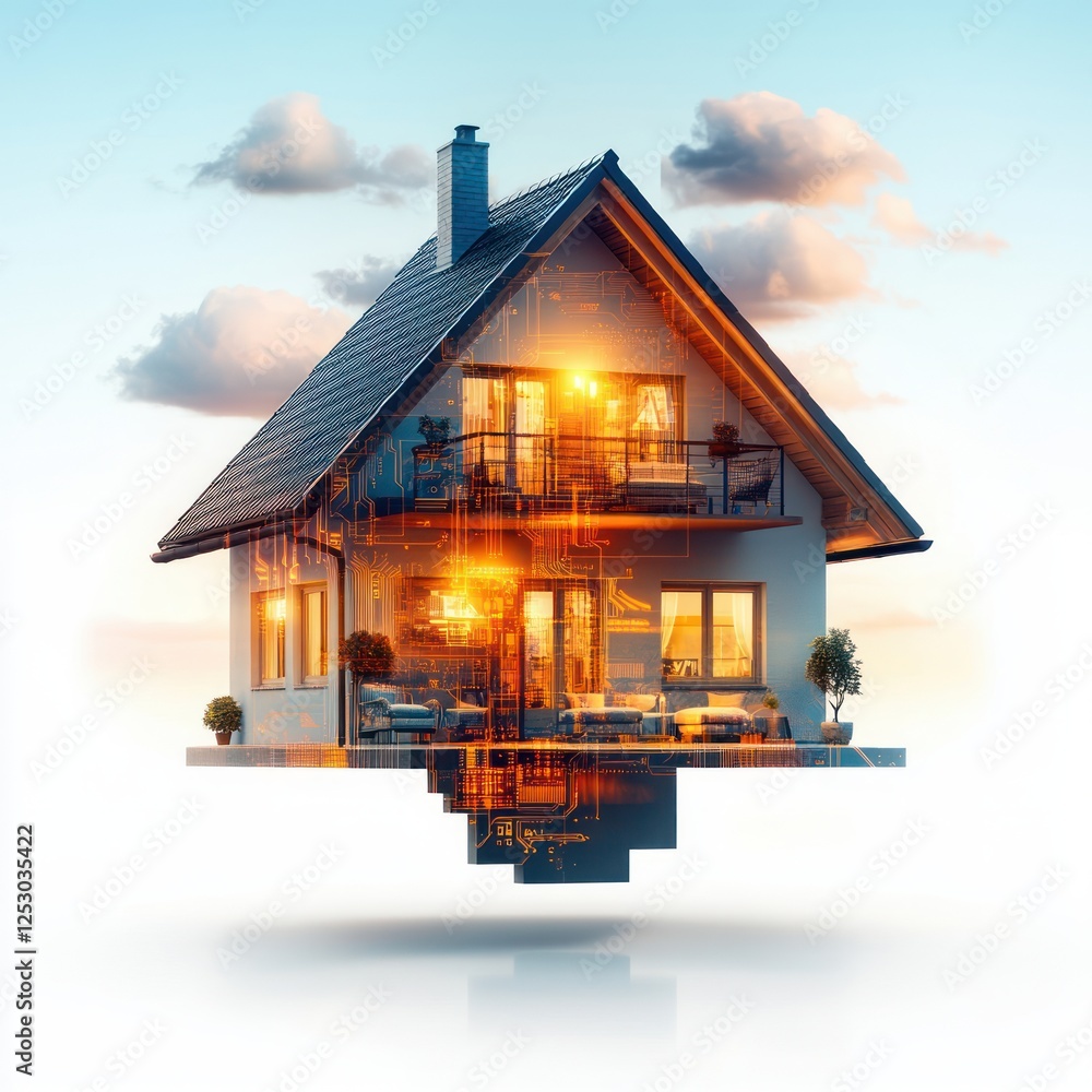 Aufkleber innovative smart home concept with digital technology overlay and dynamic lighting effects