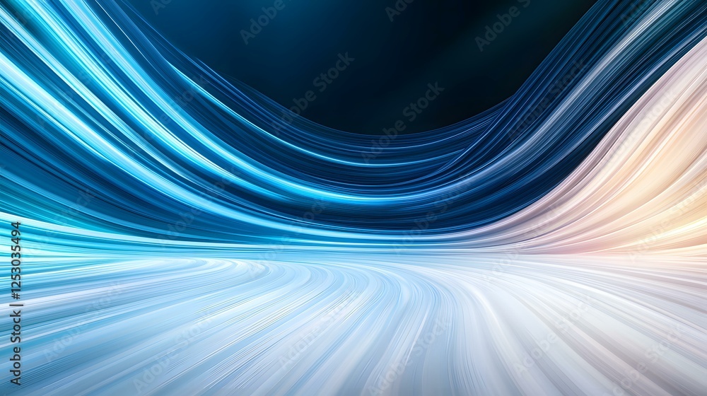 Poster the image contains abstract blue and white curving lines creating a dynamic, flowing effect that res