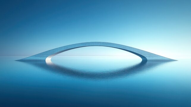 Modern bridge reflecting in calm water, minimalist design, serene landscape, architectural concept