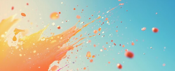 Colorful paint splatters against a light blue sky
