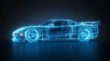 Fototapeta premium A sleek, futuristic blue holographic car design showcasing a sports car concept.