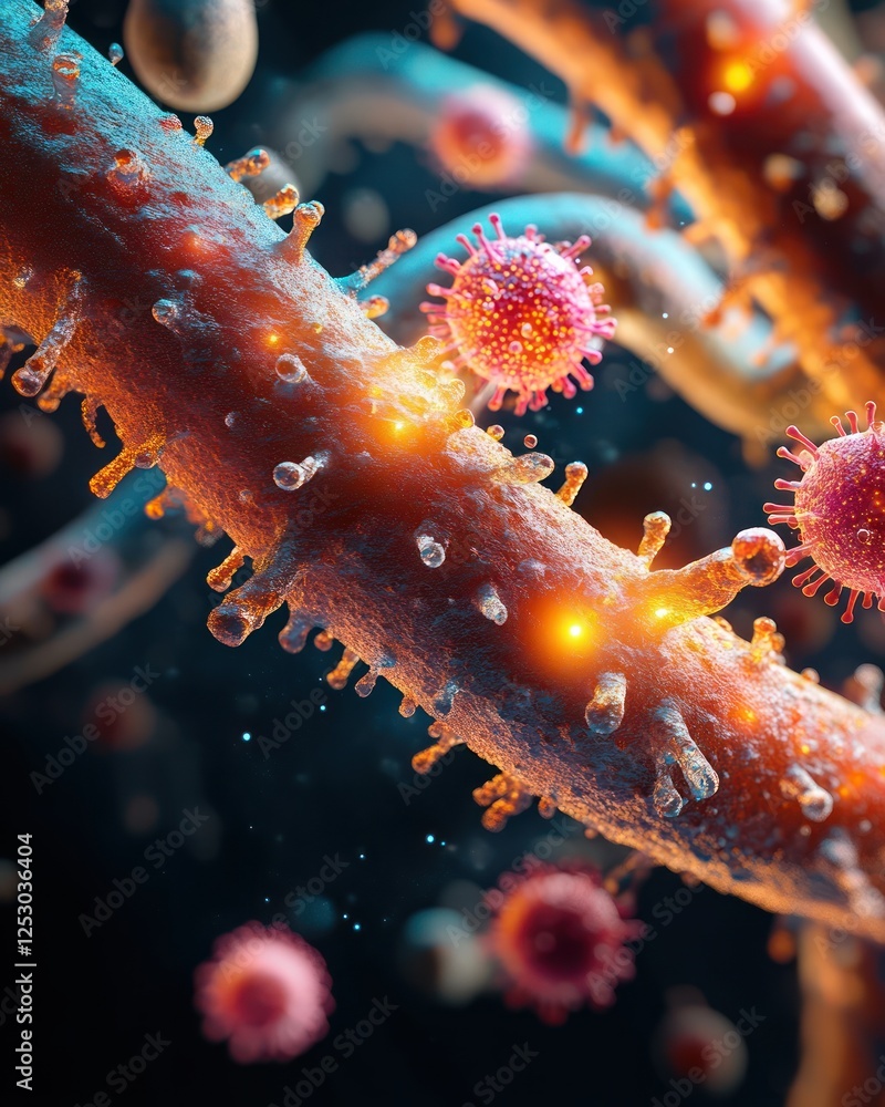 Poster microscopic visualization of viral particles interacting with cellular structures in a dynamic envir