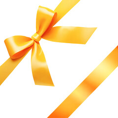 Sleek yellow ribbon for gift wrapping and decorations, tied in a bow for stylish presentation of your contents, diagonal layout, view from top
