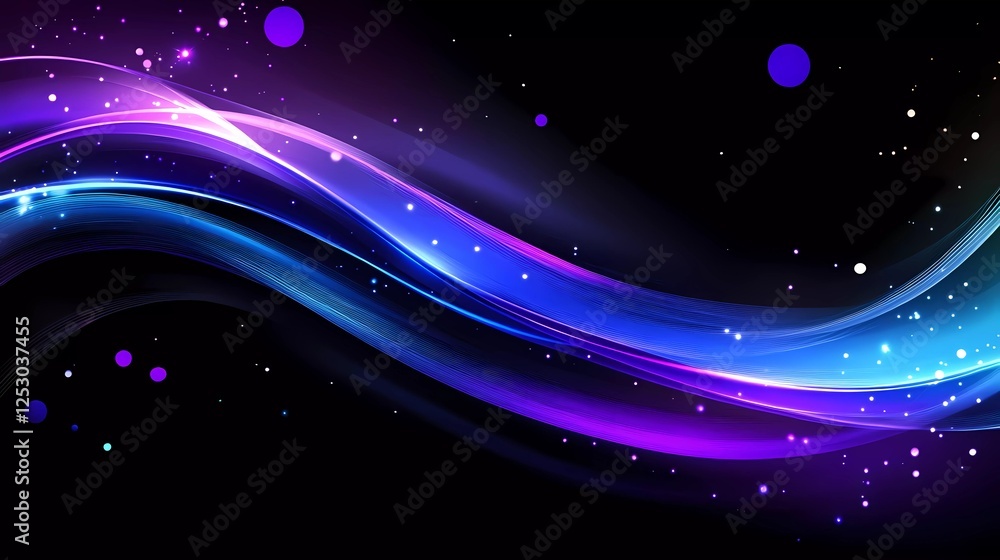 Aufkleber abstract wave lines vector background with blue and purple glowing dots, data visualization for busi