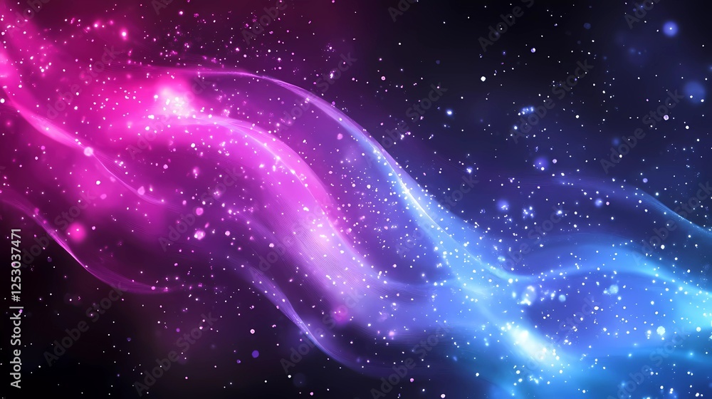 Poster abstract wave lines vector background with blue and purple glowing dots, data visualization for busi