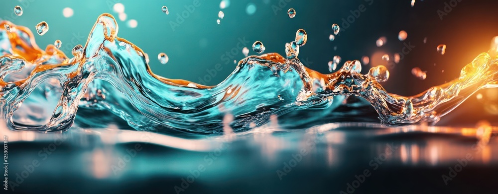 Aufkleber spectacular crystal clear water splash creating dynamic droplets and reflections under vibrant light