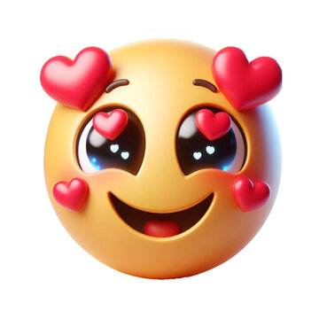 recommend clip art: Smiling face with hearts three-dimensional emoji. Emoticon isolated on white background