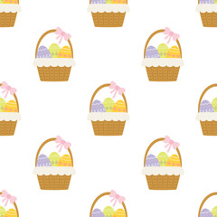 basket with easter eggs seamless pattern