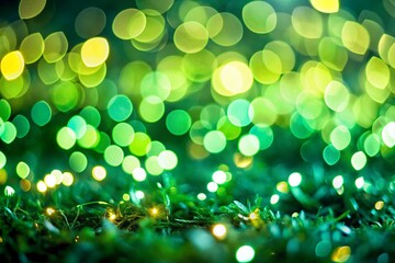 Obraz premium Lush Green Bokeh Lights, Abstract Nature Background, Long Exposure Photography